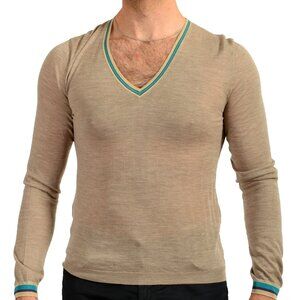 Prada Men's Gray 100% Wool V-Neck Pullover Sweater US XS IT 46